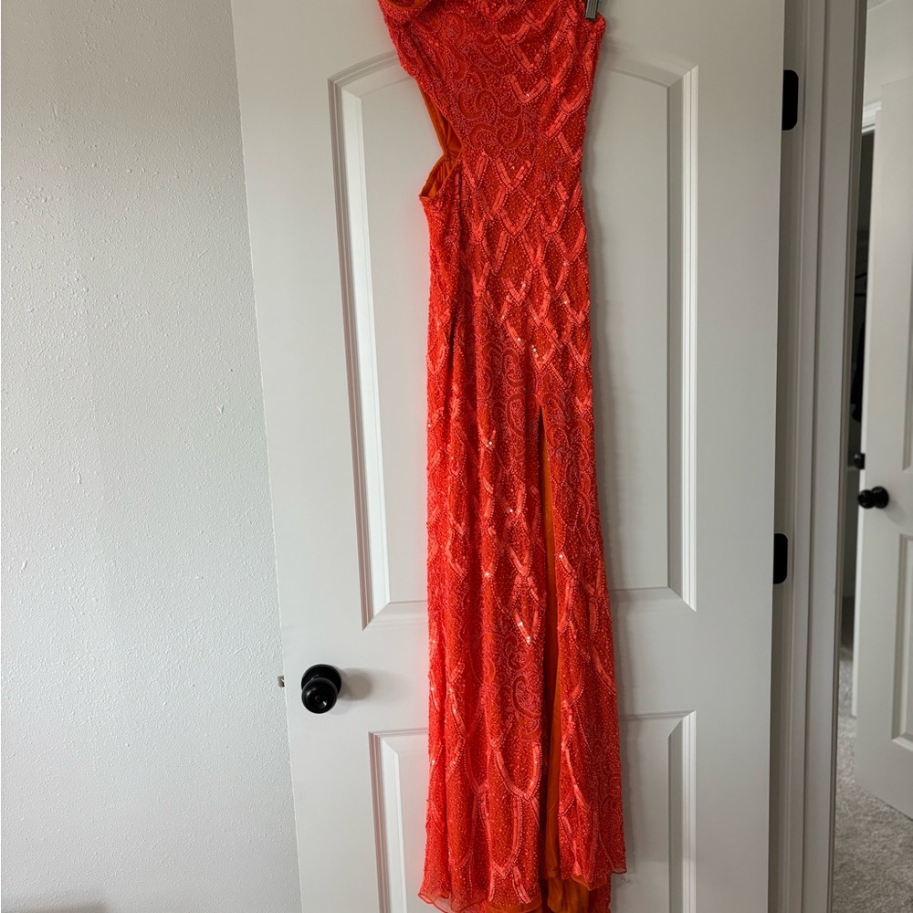 Elegant Orange beaded prom dress